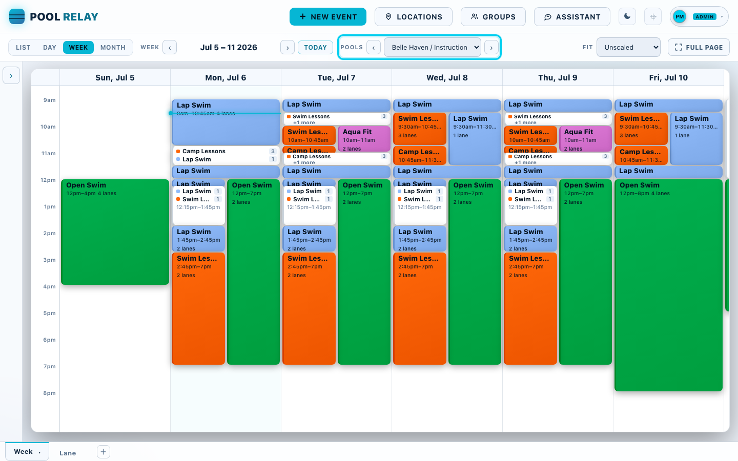 Narrow the calendar to one pool
